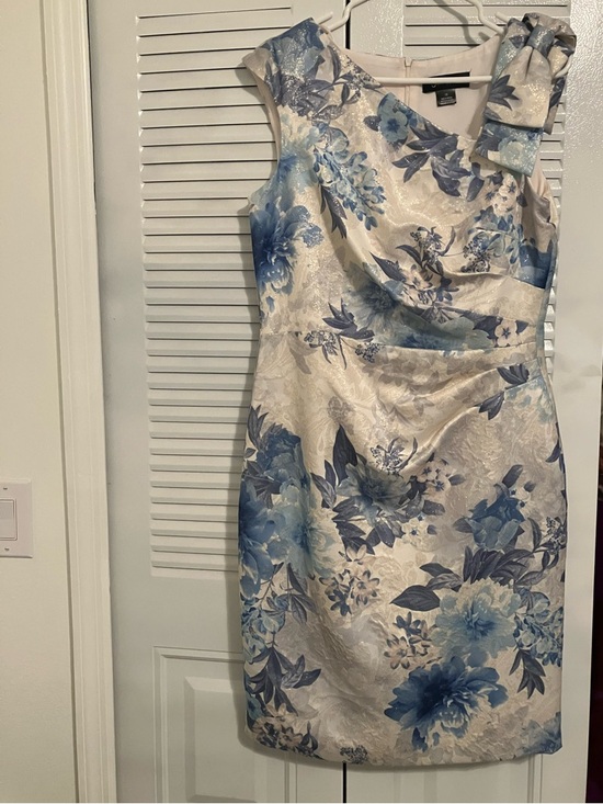 Jessica Howard Dresses & Skirts - Jessica Howard One-Shoulder Floral Sheath Dress in Blue and Cream